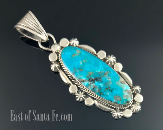 Turquoise Sterling Silver Navajo Necklace Pendant Native American  - Jimson Belen