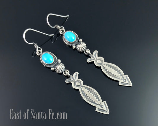 Old Style Turquoise and Arrows Navajo Native American Earrings - Michael & Rose Calladitto