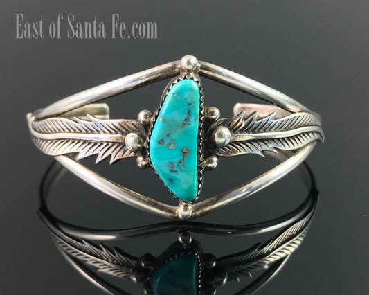 Turquoise and Feathers Navajo Native American Feathers Cuff Bracelet - Edward Becenti