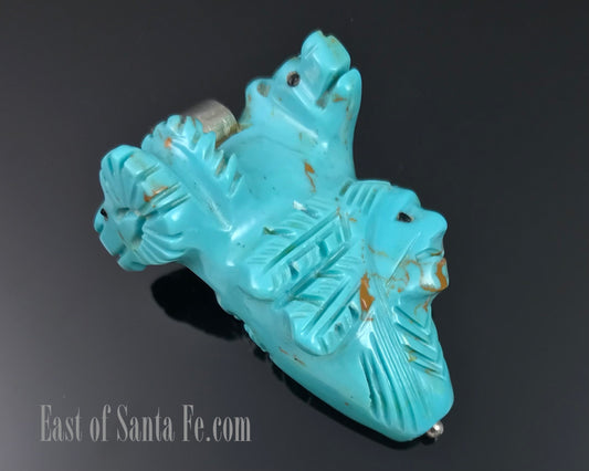 Carved Turquoise Native American, Bear, Ram, and Sunface Fetish Pendant - Vintage