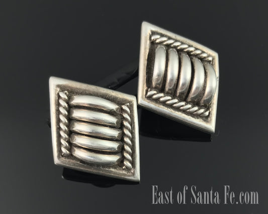 Navajo Modern Sterling Silver Earrings Native American Signed - Thomas Charley