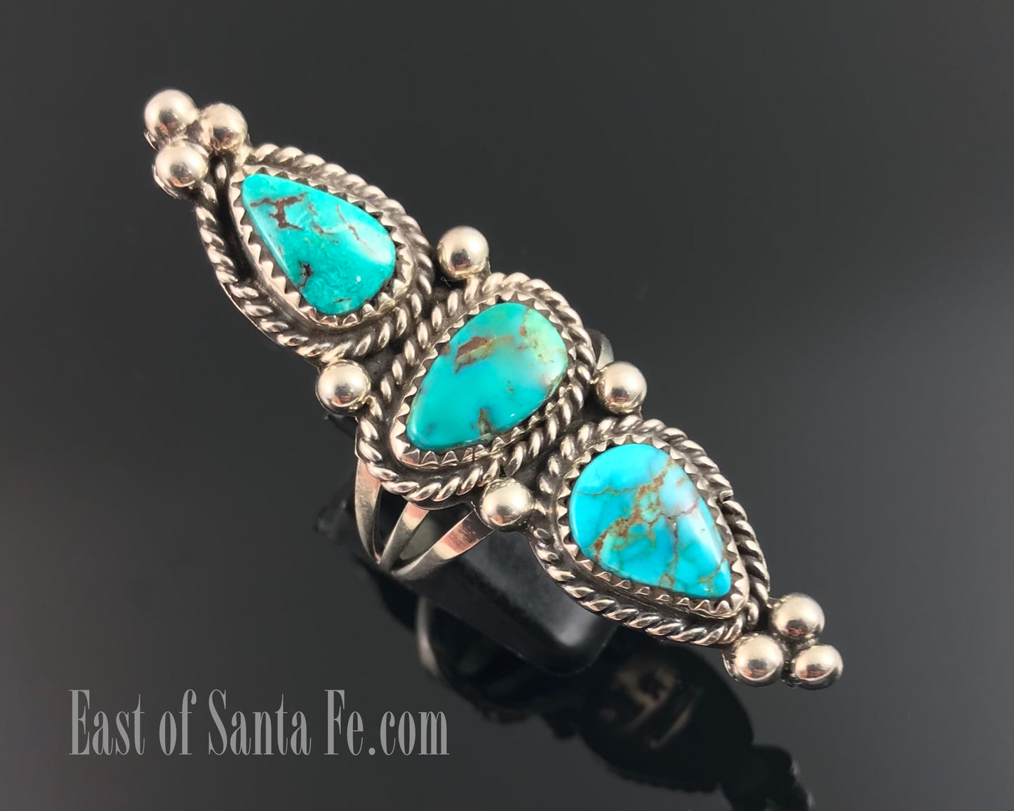 3 Blue Gem Turquoise Native American Apache Navajo Ring Size 9: Rosella Paxson