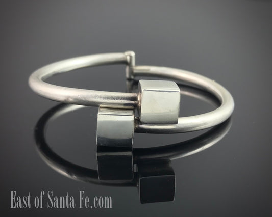 Sterling Silver Modernist Locking Bangle Bracelet - Vintage