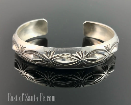 Hand Stamped Native American Navajo Sterling Silver Cuff Bracelet - Harold Joe