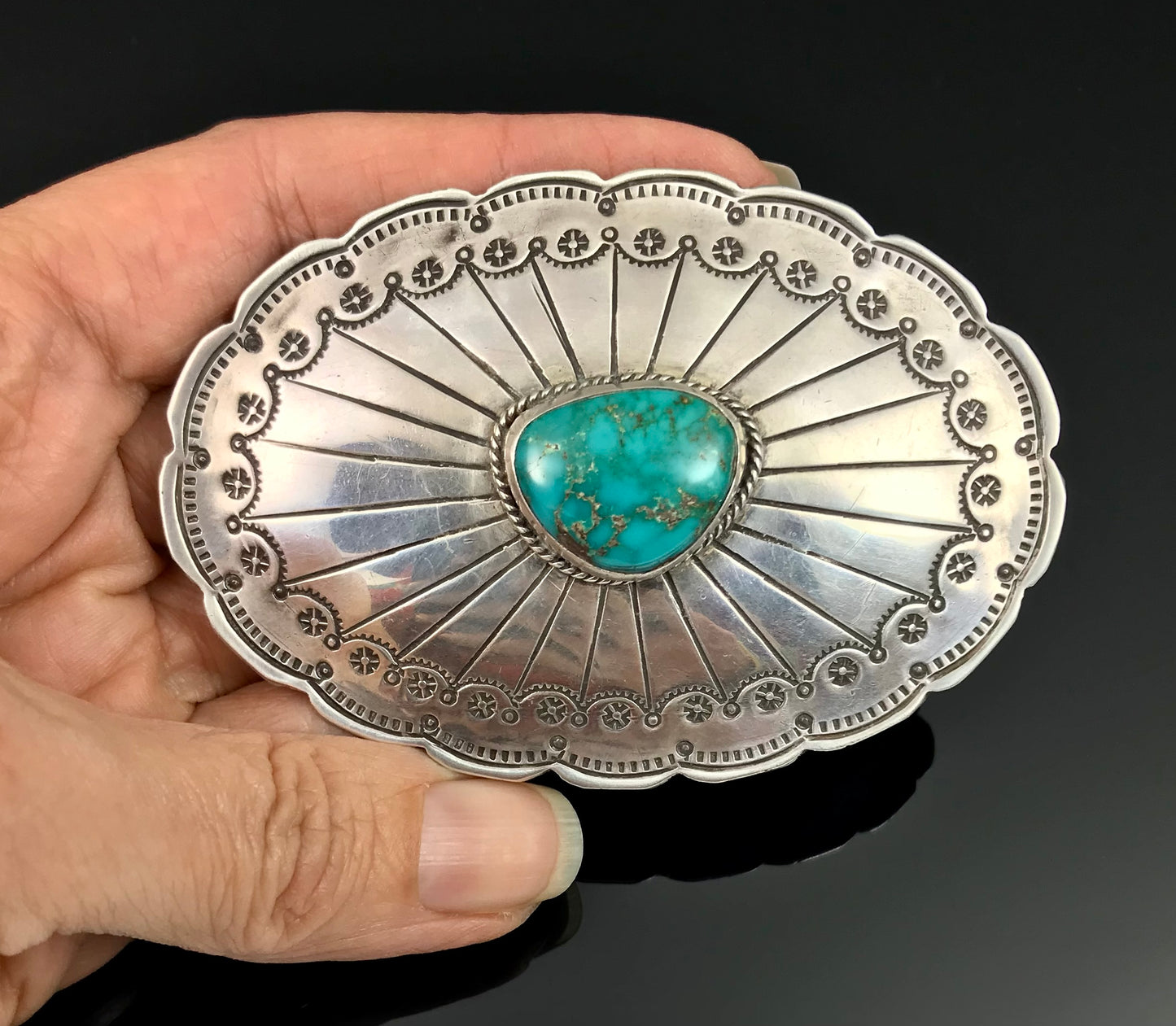 HUGE Turquoise Concho Pin Native American Navajo - Vintage