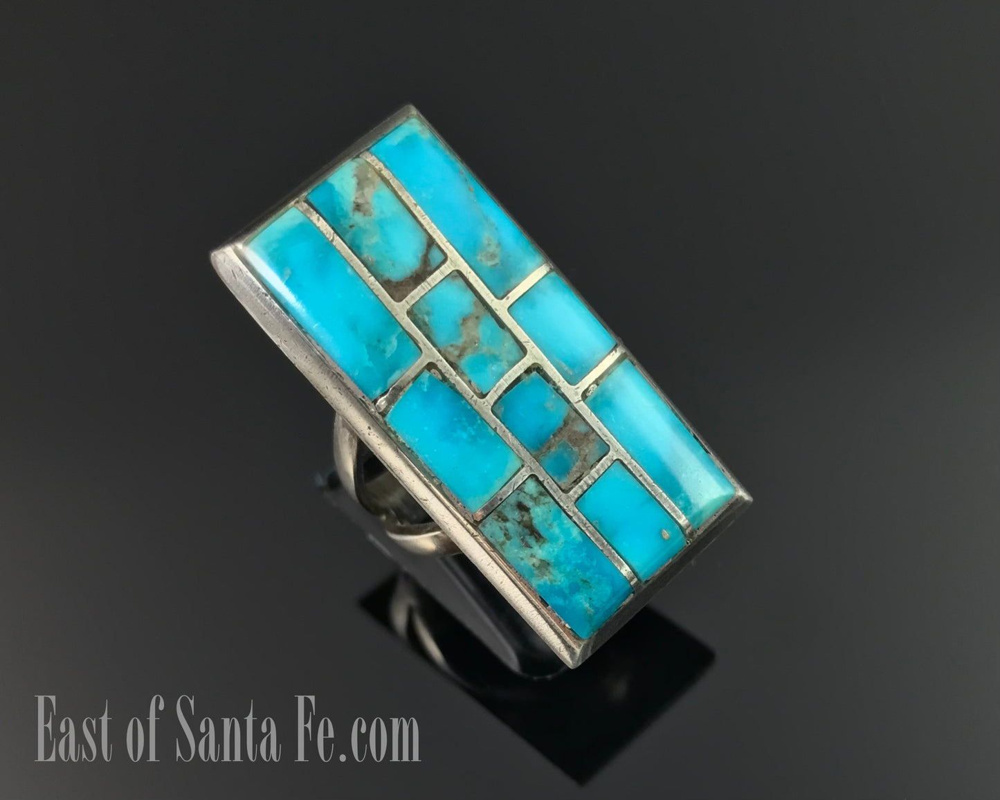 Vintage Inlay Turquoise Native American Navajo Size 6 3/4 Ring - E Spencer