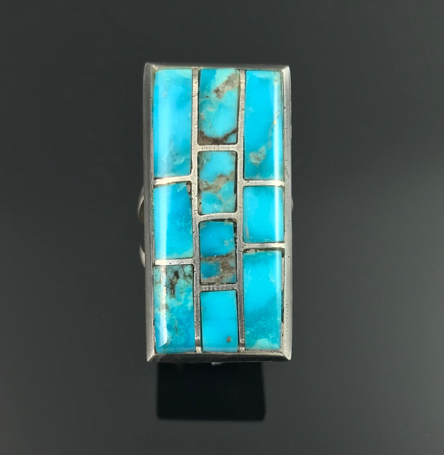 Vintage Inlay Turquoise Native American Navajo Size 6 3/4 Ring - E Spencer