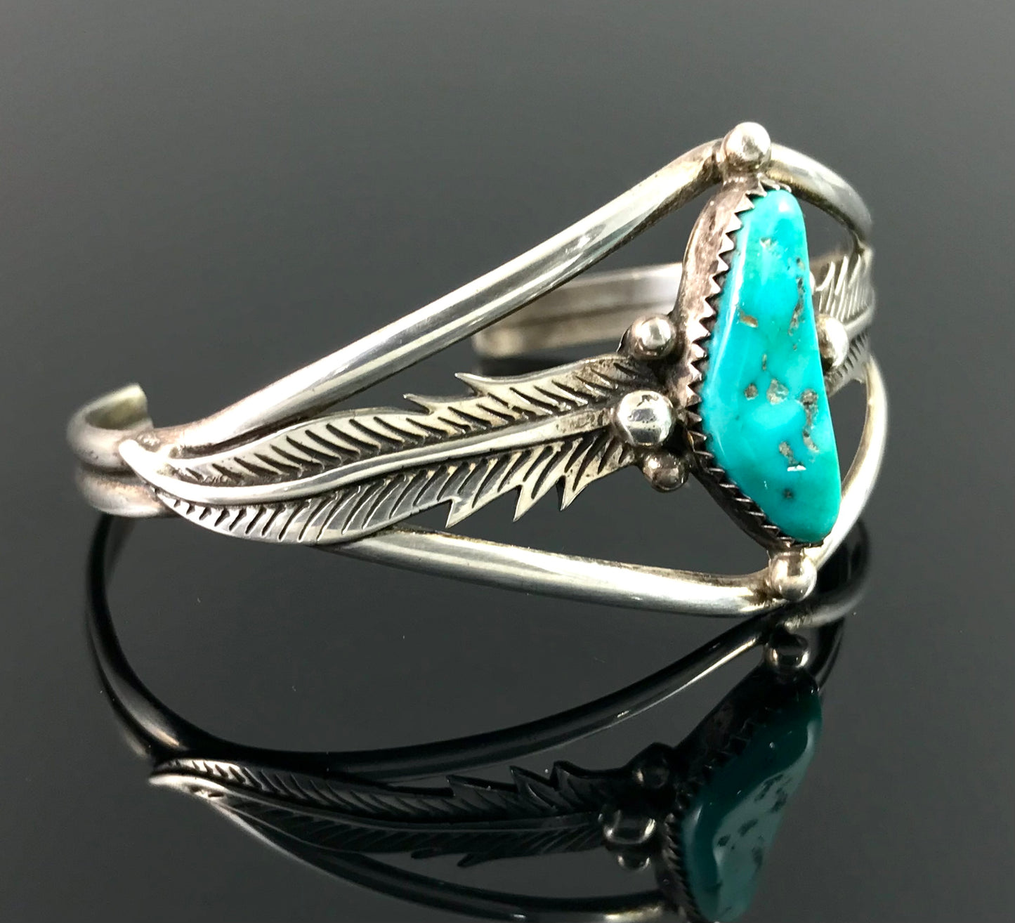 Turquoise and Feathers Navajo Native American Feathers Cuff Bracelet - Edward Becenti