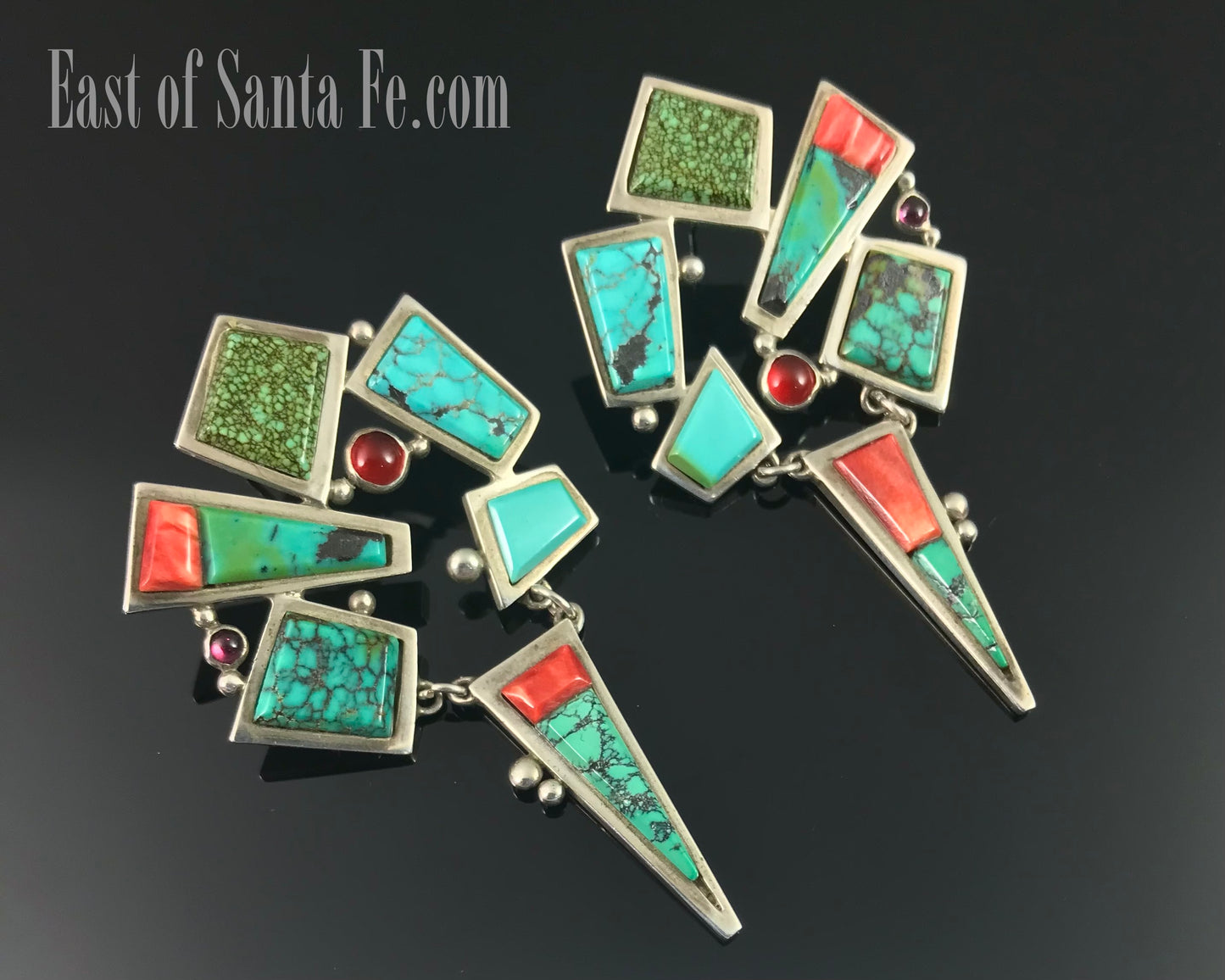 One of a Kind Abstract Modernist Turquoise, Spiny Oyster Earrings - Aurum