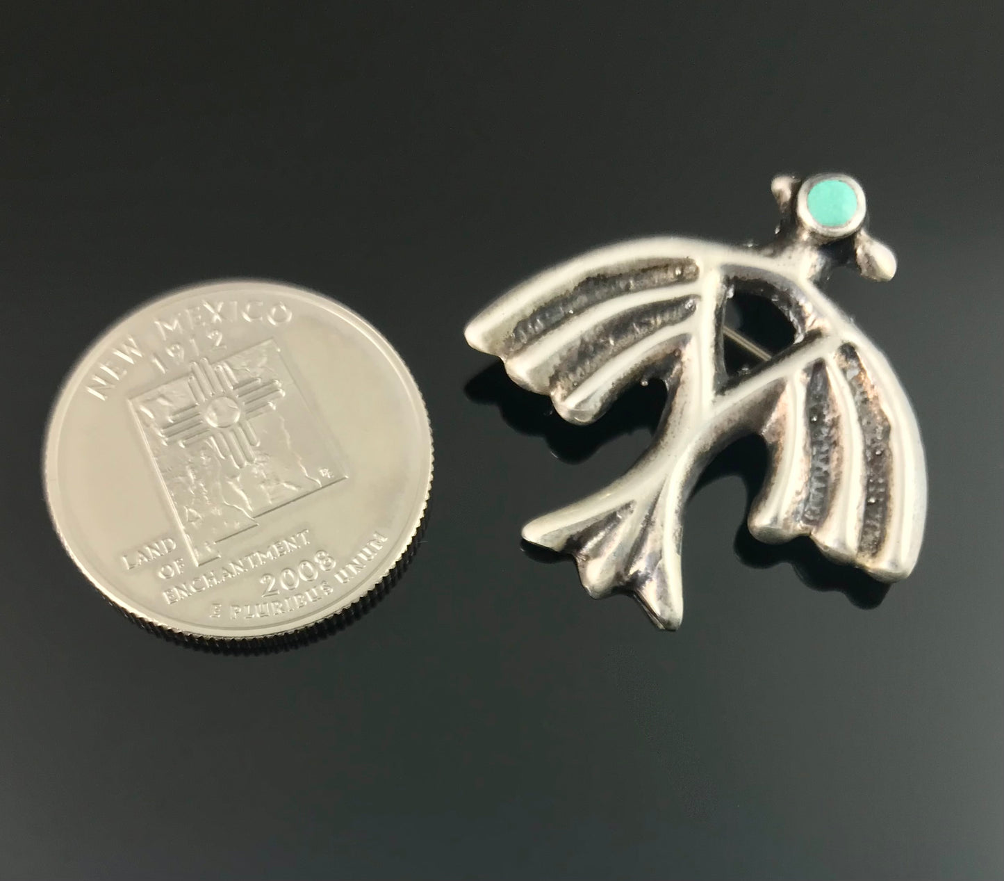 Sand Cast Thunderbird Turquoise Pin Native American Navajo - Vintage