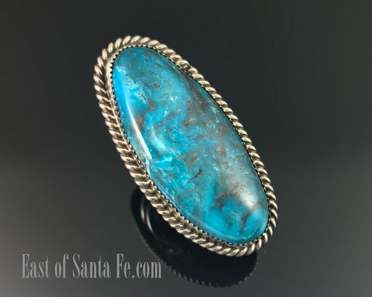 Large! Kingman Turquoise Native American Navajo Ring Size 10 Signed - Leslie Nez