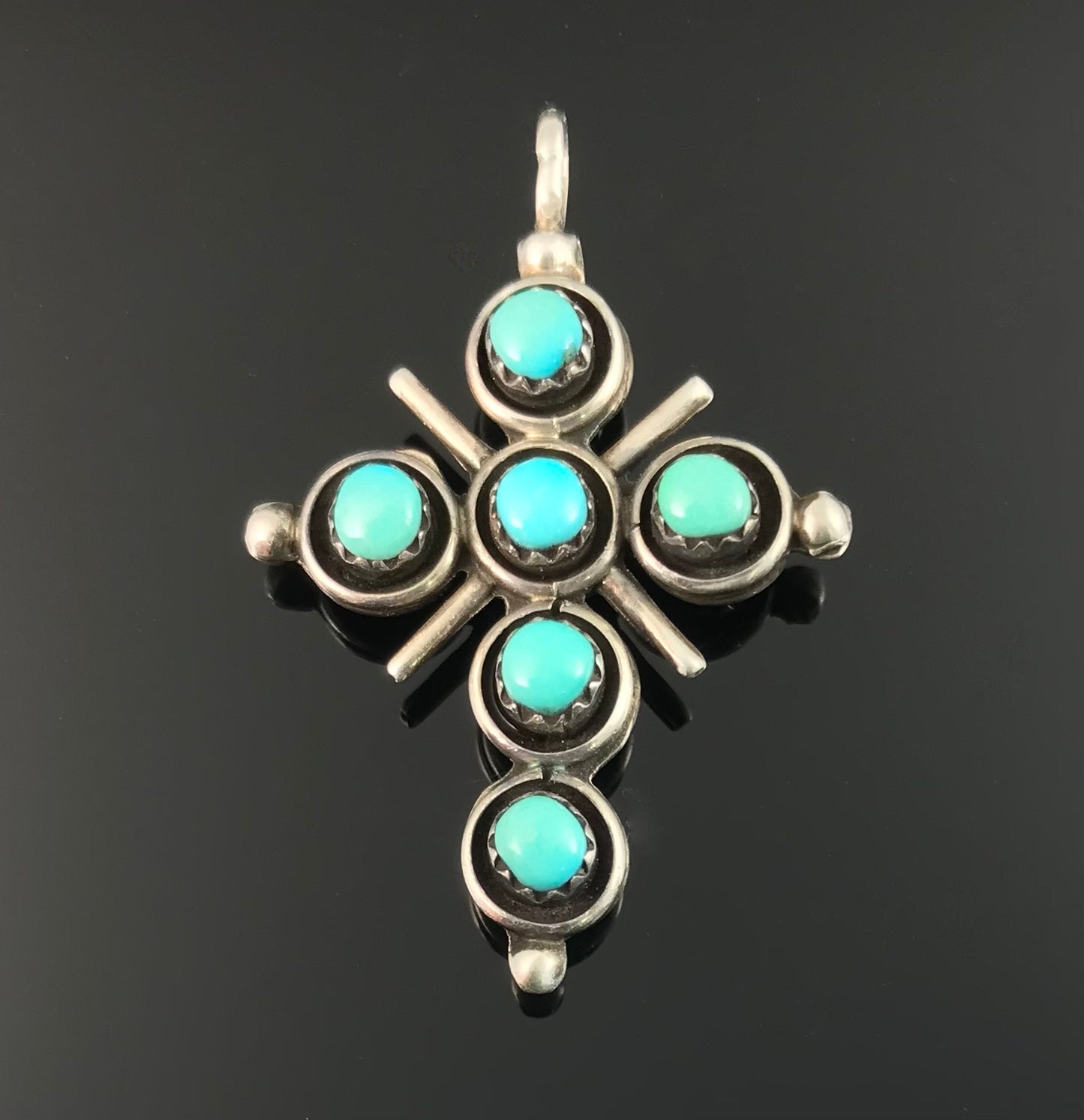Zuni Reversible Turquoise & Red Coral Cross Pendant Native American- Vintage