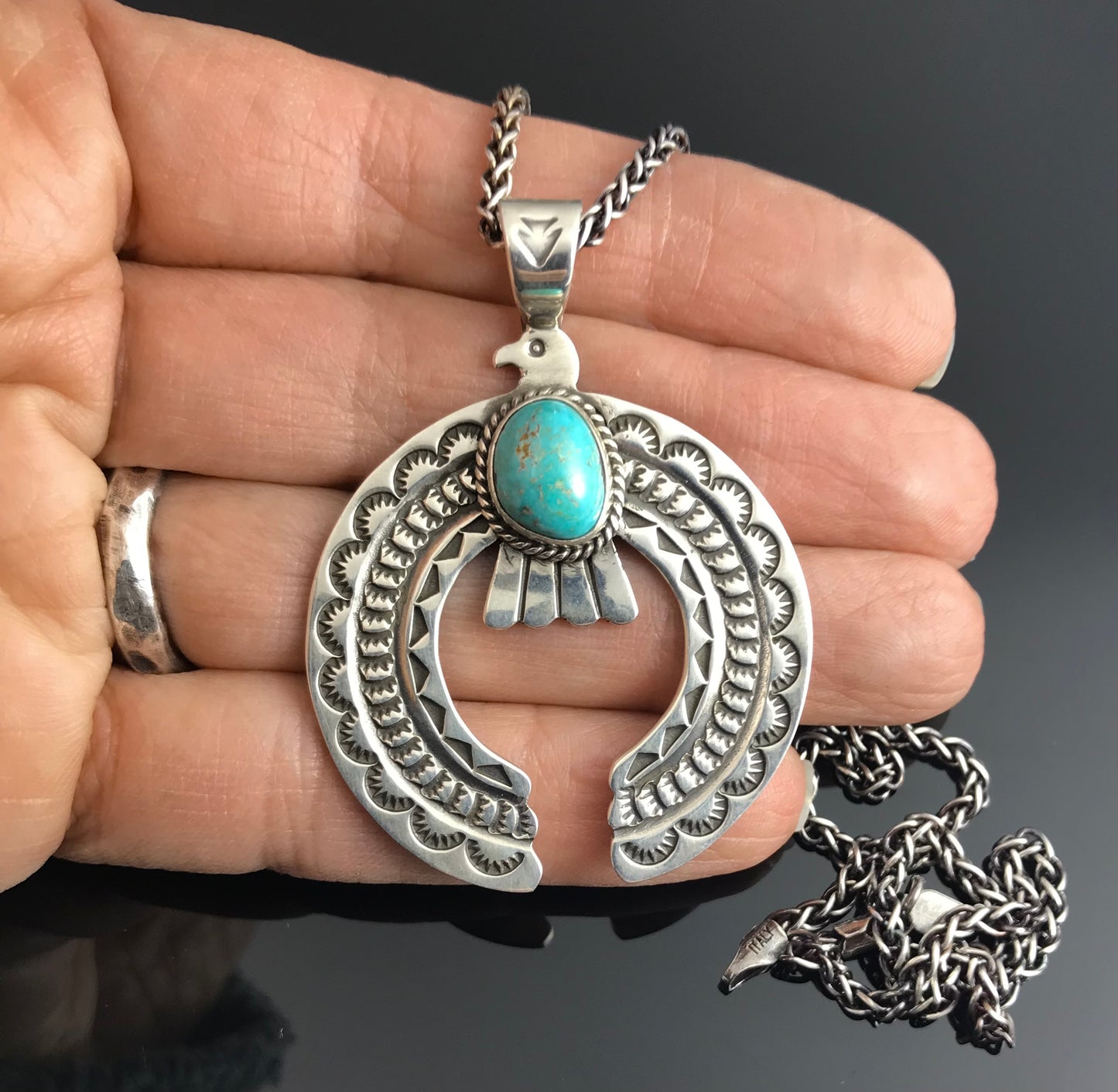 Turquoise Thunderbird Naja Navajo Necklace Pendant Native American - Darrell Cadman