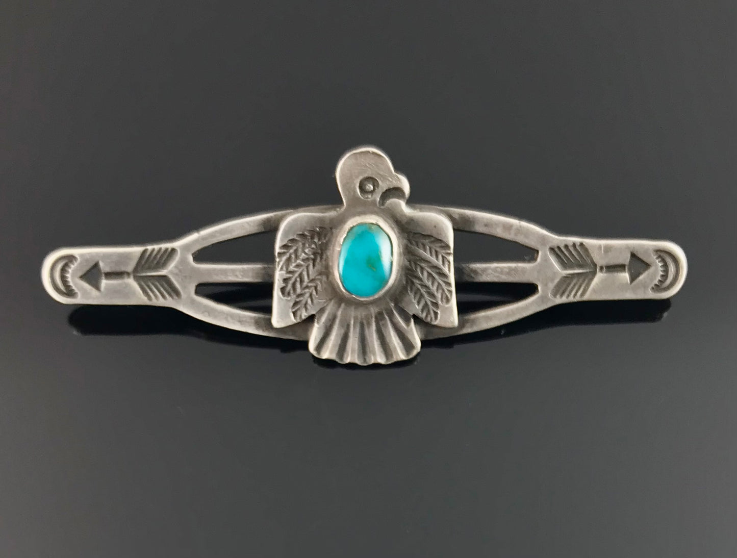 VINTAGE Fred Harvey Era Thunderbird Arrow Turquoise Navajo Bar Pin