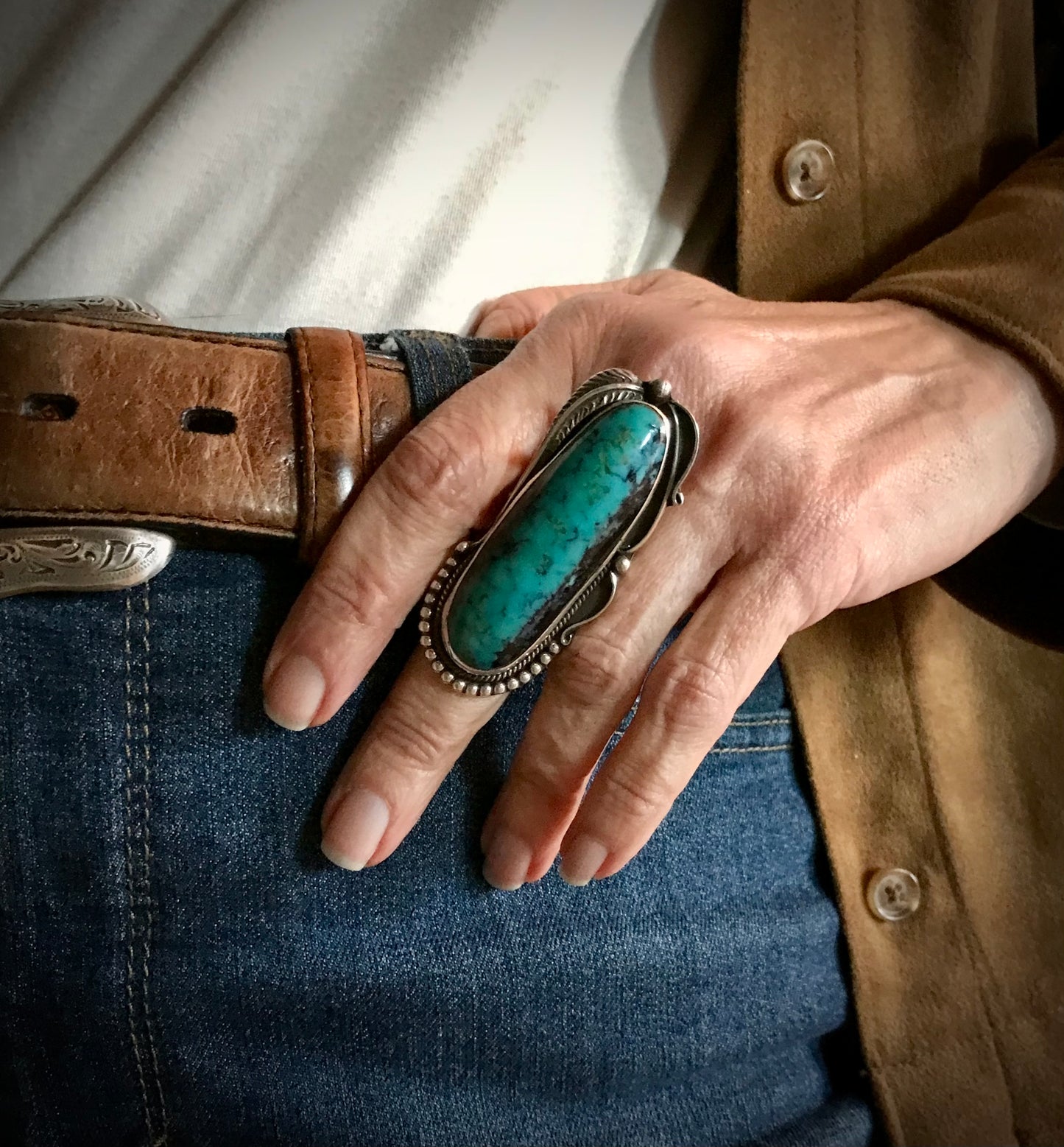 HUGE Vintage Turquoise Native American Navajo Ring Size 9