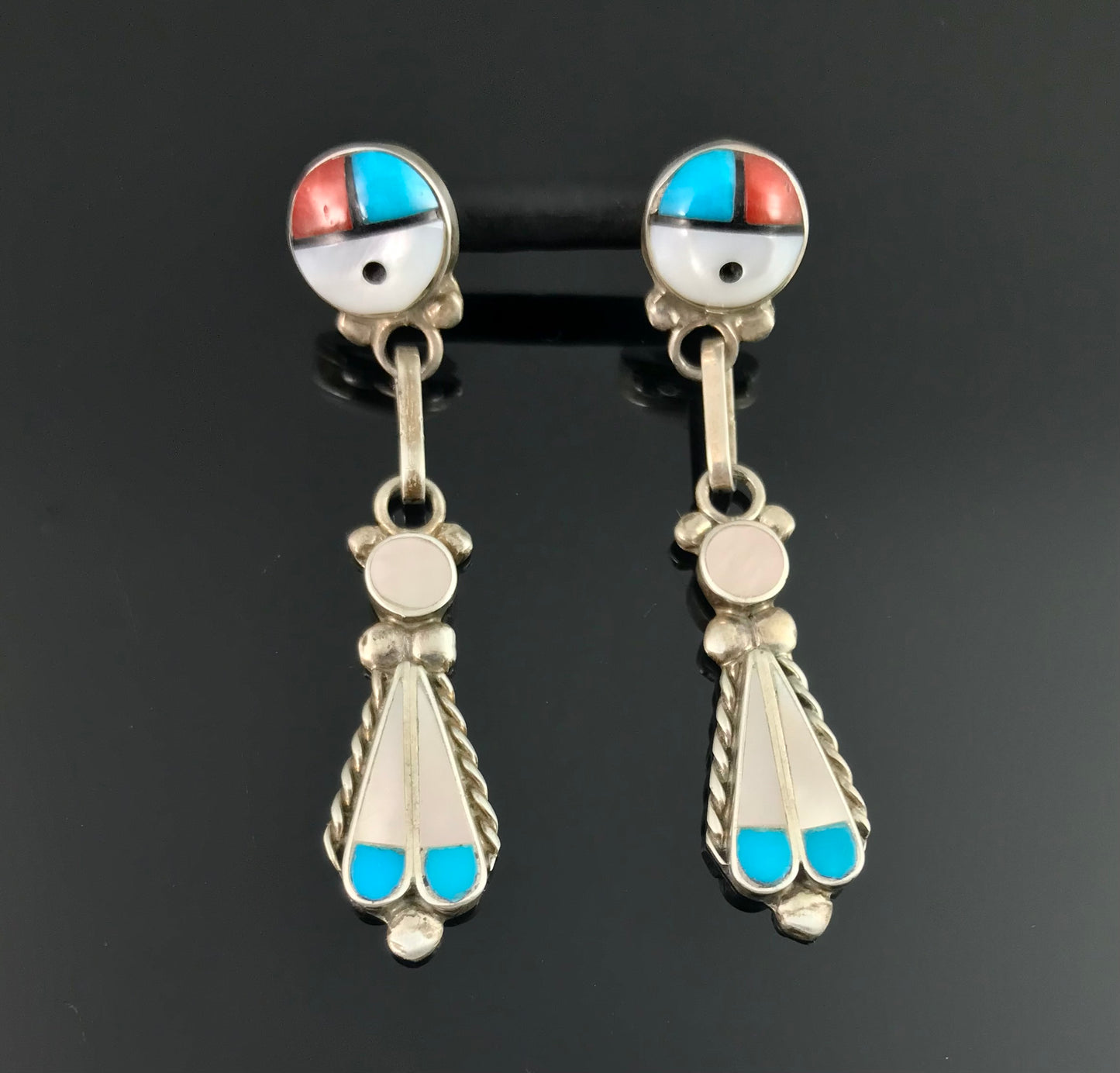 Traditional Zuni Sun Face Inlay Earrings Native American - Vintage