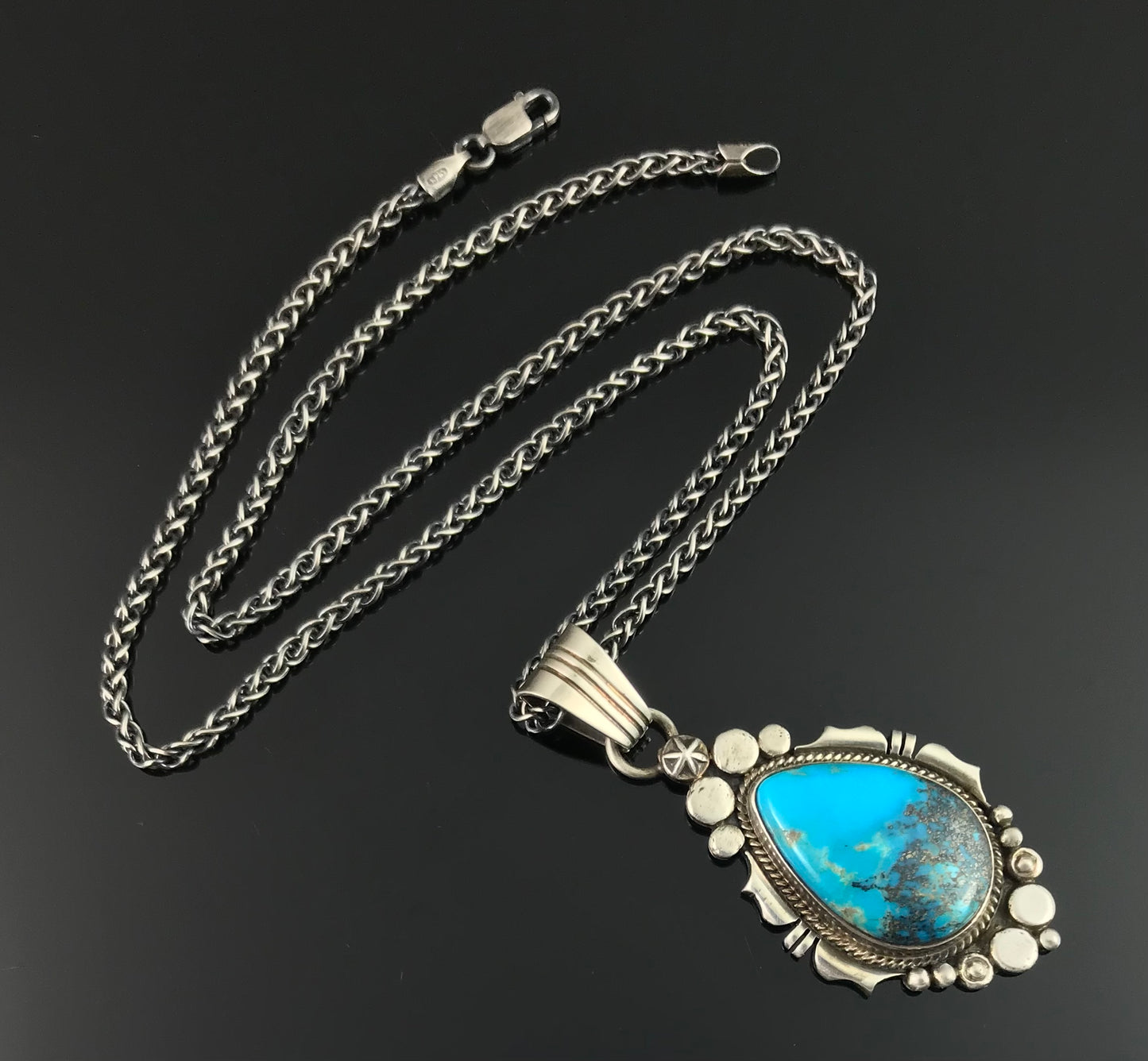 Beautiful Turquoise Navajo Native American Pendant Necklace - Marita Benally