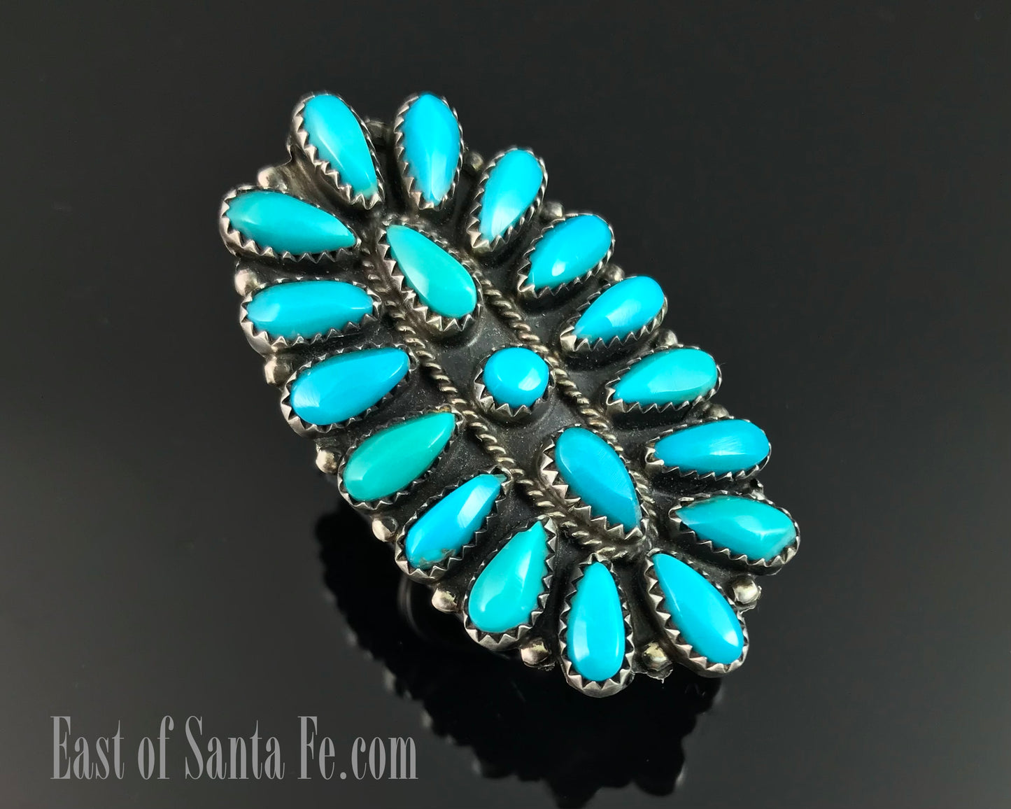 Zuni Turquoise Cluster Ring Native American Size 5 1/2 - P Jones