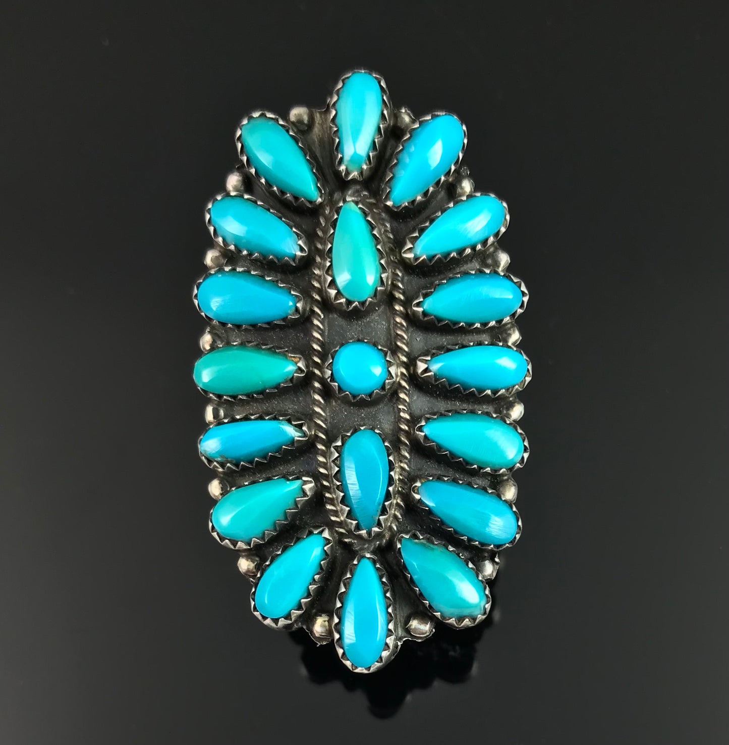Zuni Turquoise Cluster Ring Native American Size 5 1/2 - P Jones
