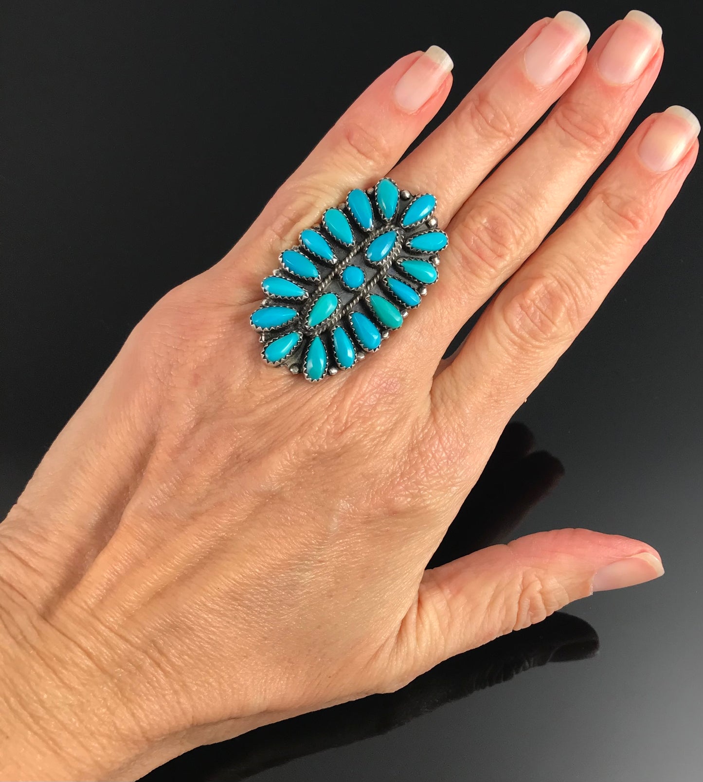 Zuni Turquoise Cluster Ring Native American Size 5 1/2 - P Jones