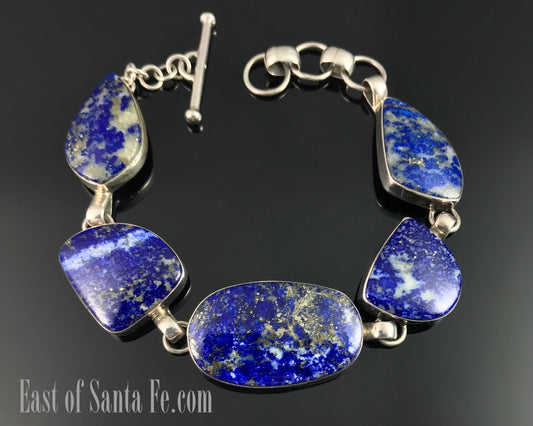 Blue Lapis Link Bracelet Native American Navajo Sterling Silver - Vintage