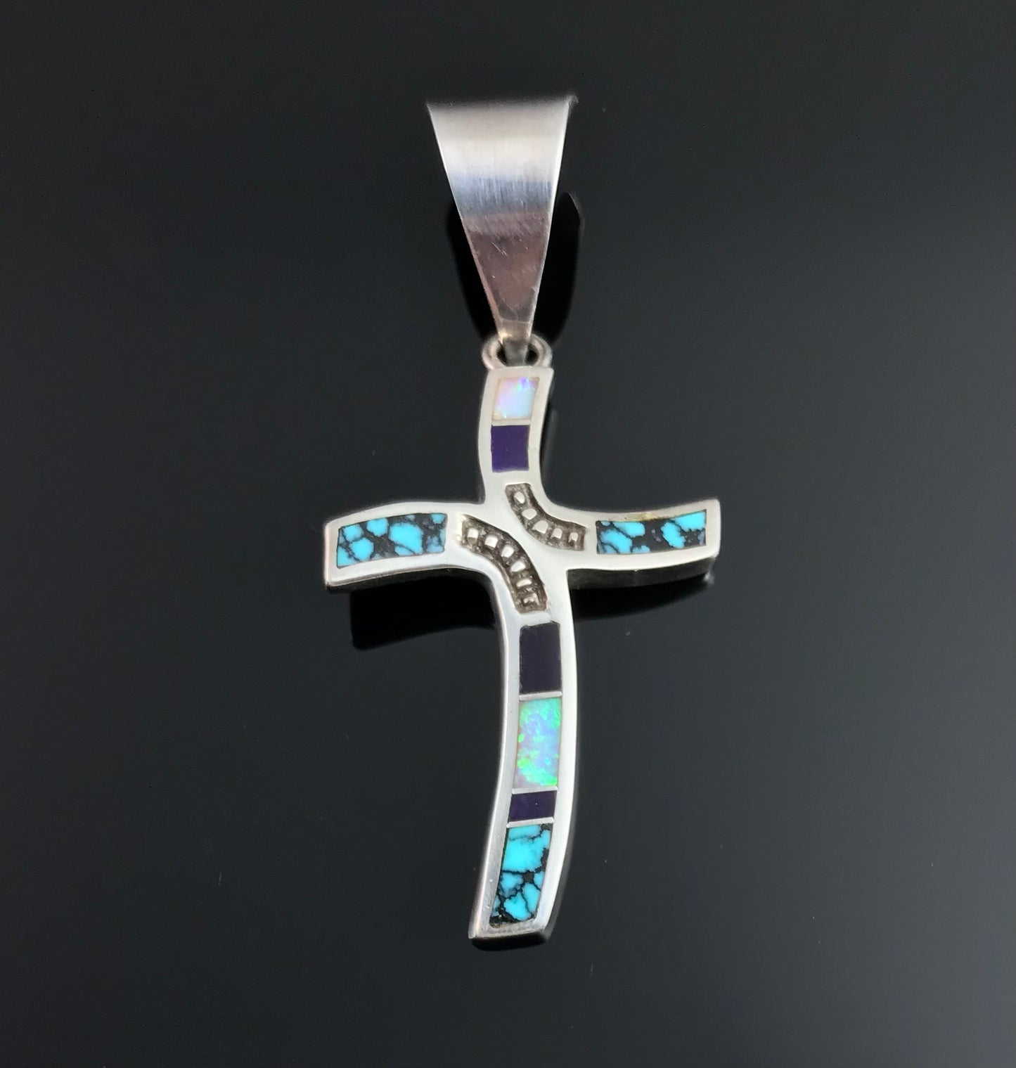 Vintage Native American Inlay Cross Necklace Pendant - SuperSmith David Rosales