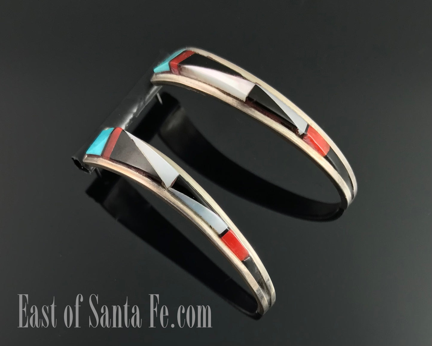 Zuni Inlay Half Hoop Earrings Native American - Vintage