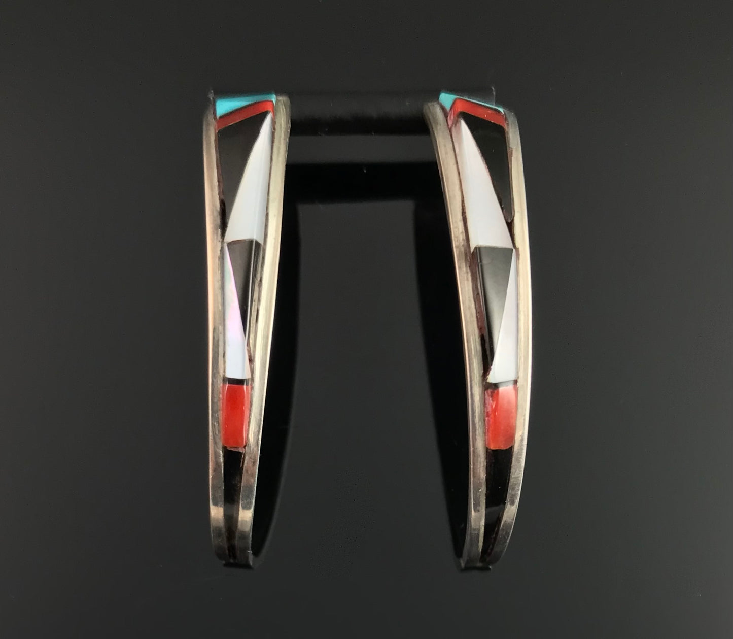 Zuni Inlay Half Hoop Earrings Native American - Vintage