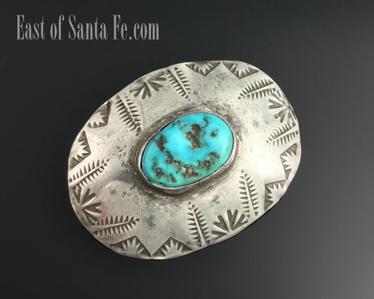 Vintage Large Button! Navajo Stamped Concho Turquoise Native American - B