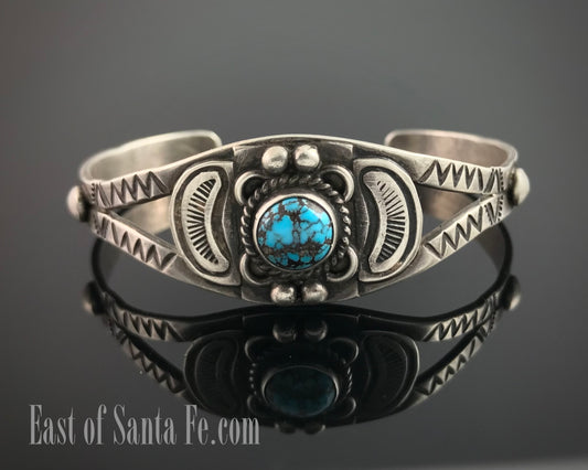 Small Wrist - Fred Harvey Turquoise Native American Navajo Cuff Bracelet Sterling Silver - Vintage