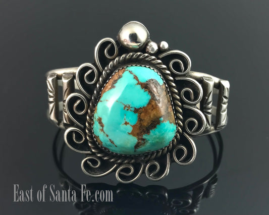 Vintage Royston Turquoise Sterling Silver Native American Navajo Cuff Bracelet - EP