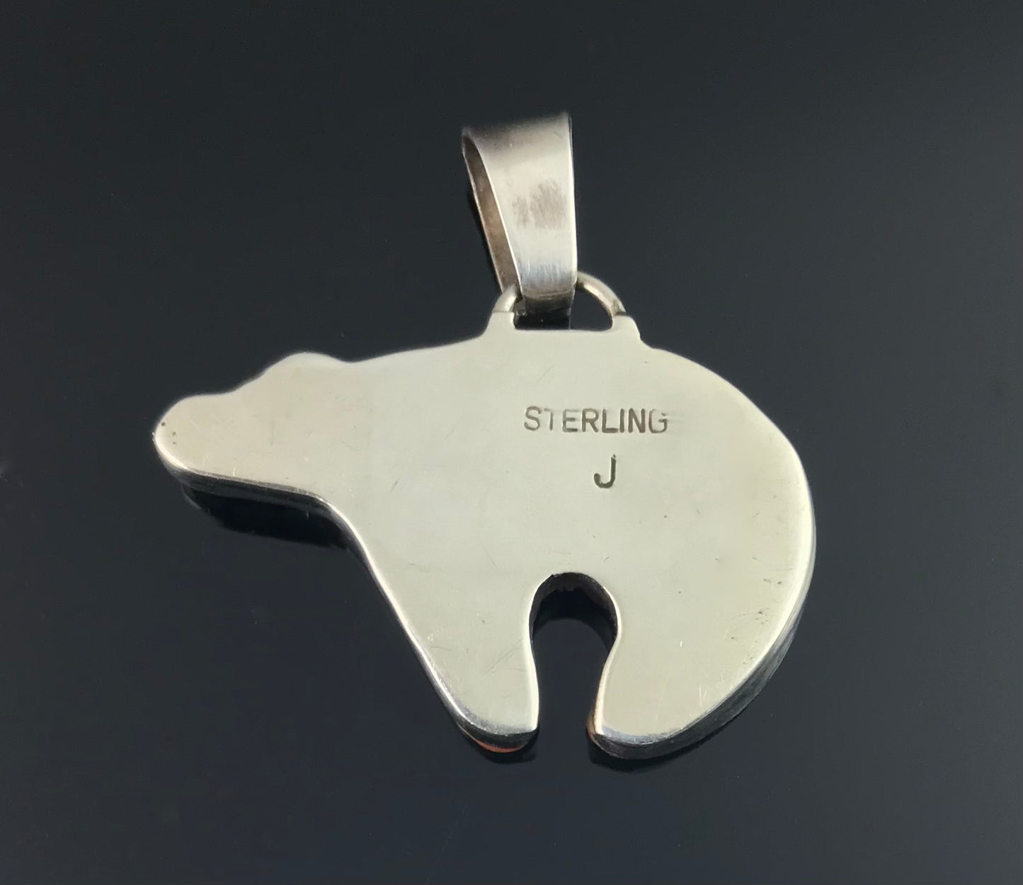 Inlay Bear Fetish Necklace Pendant Navajo Sterling Silver - Vintage