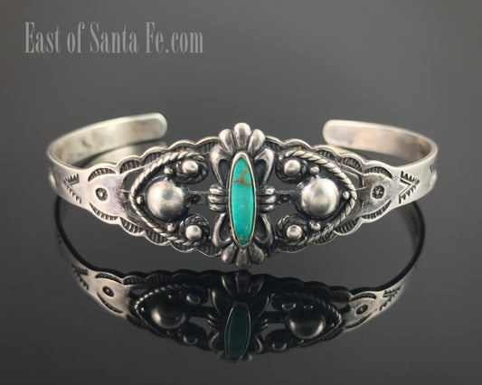 Fred Harvey Turquoise Native American Navajo Cuff Bracelet Sterling Silver - Vintage