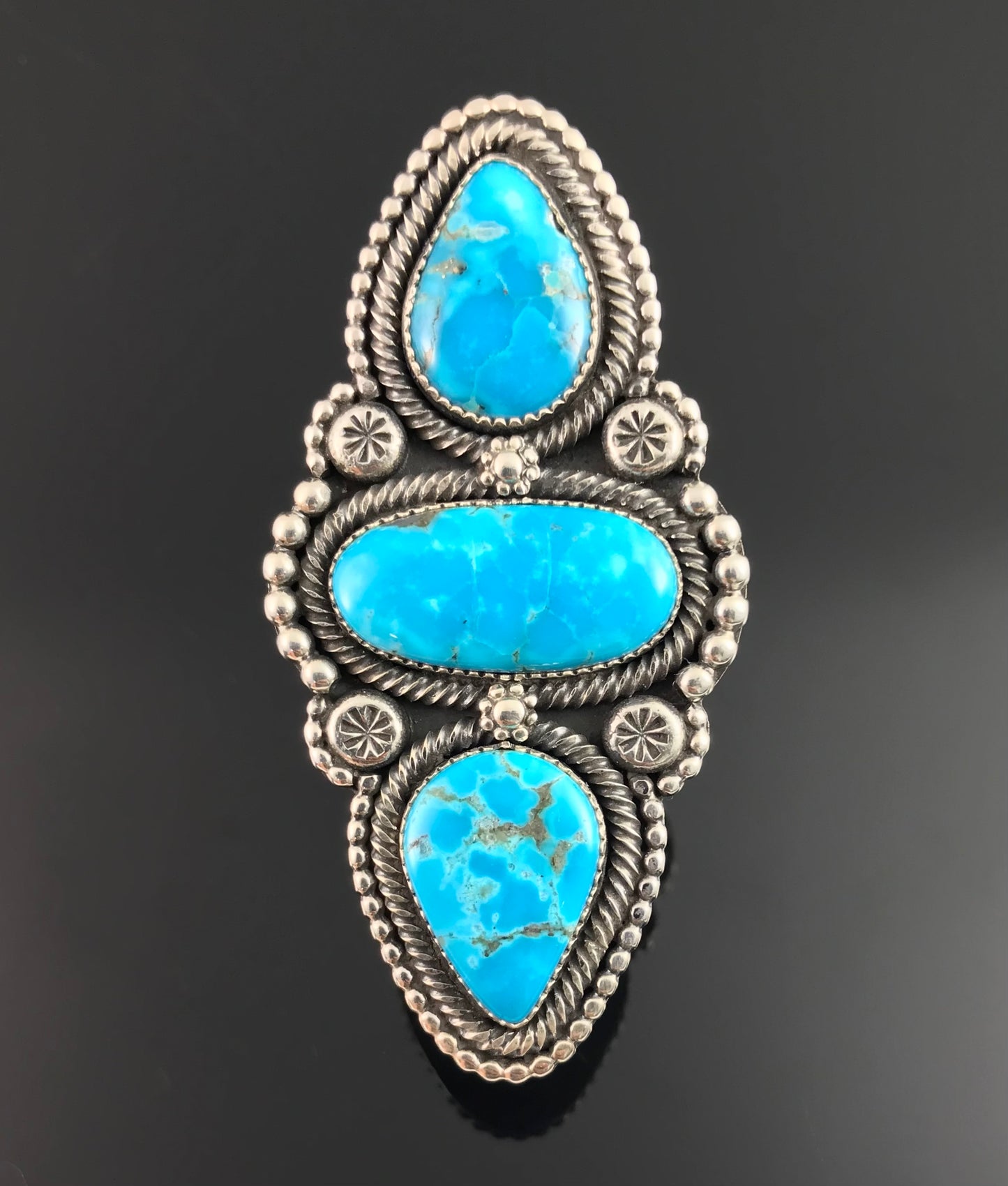 3 Gorgeous Blue Turquoise Native American Navajo Ring Adjustable: Braxton Parkett