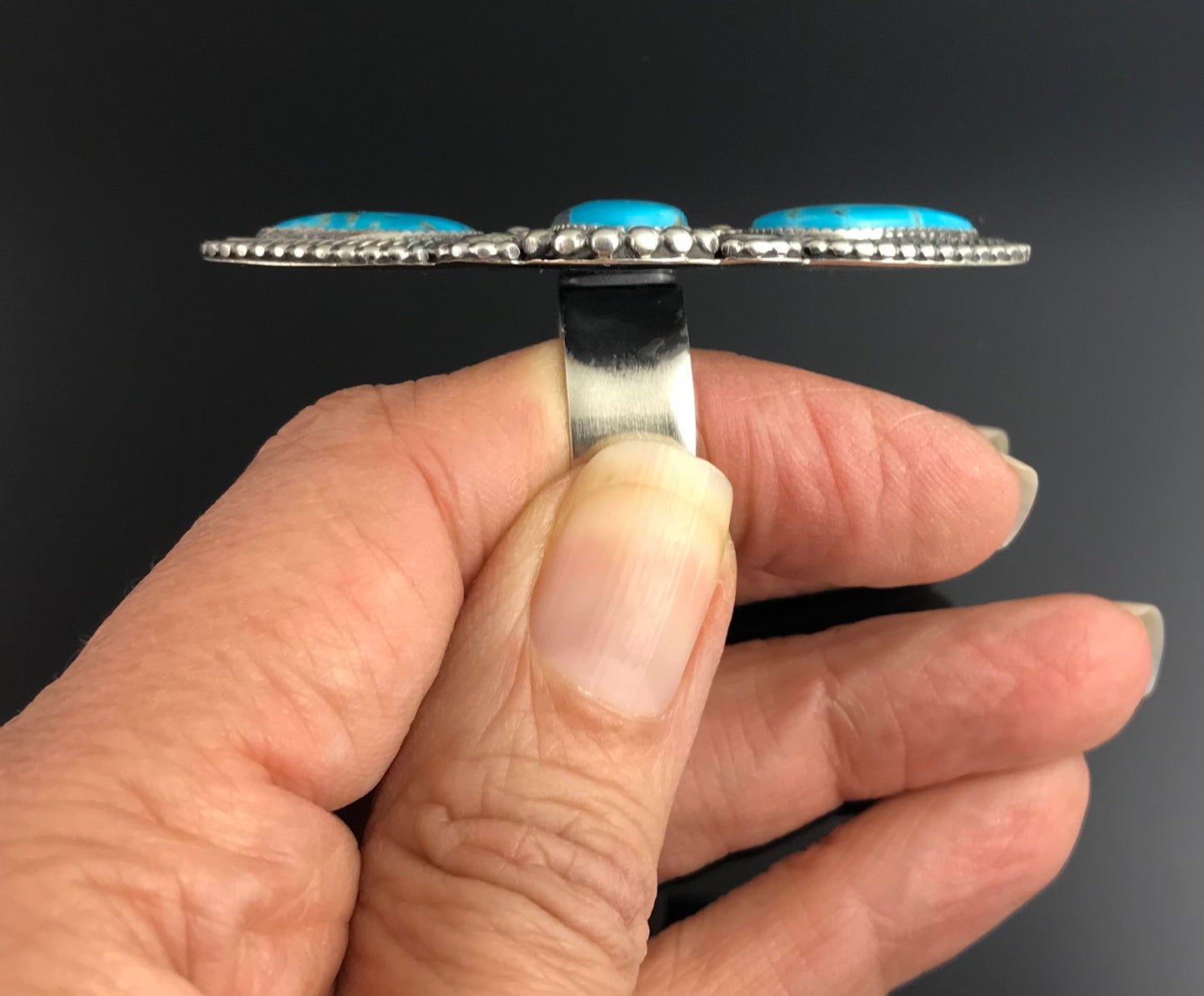 3 Gorgeous Blue Turquoise Native American Navajo Ring Adjustable: Braxton Parkett