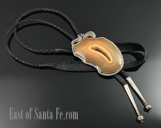 Banded Agate Geode Bolo Tie Native American Navajo - Vintage