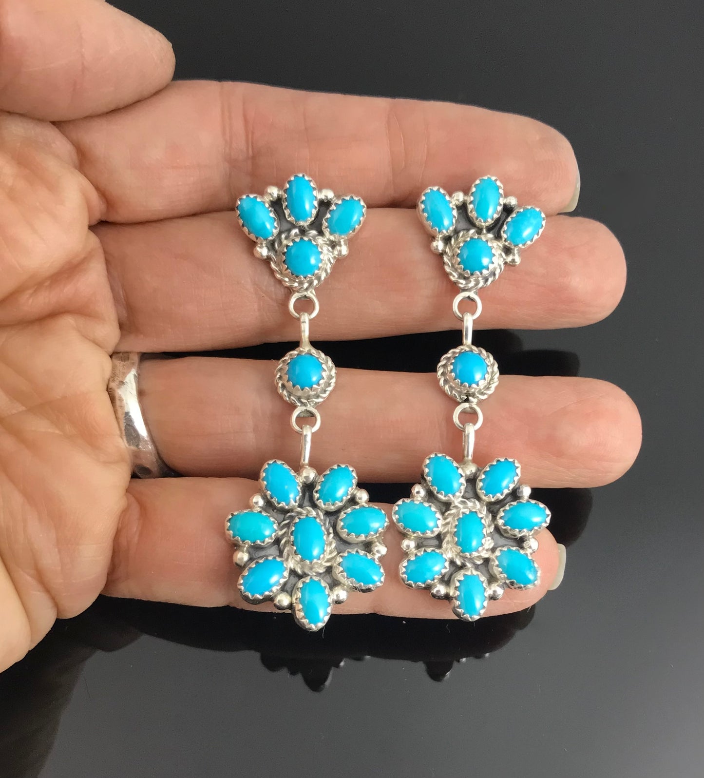 Navajo Sleeping Beauty Turquoise Cluster Earrings Native American - Annie Spencer