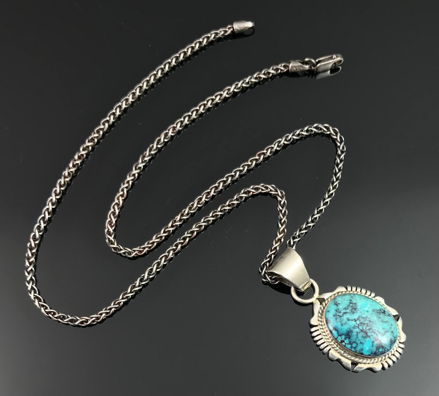 Blue Turquoise Navajo Native American Pendant Necklace - Marie Bahe