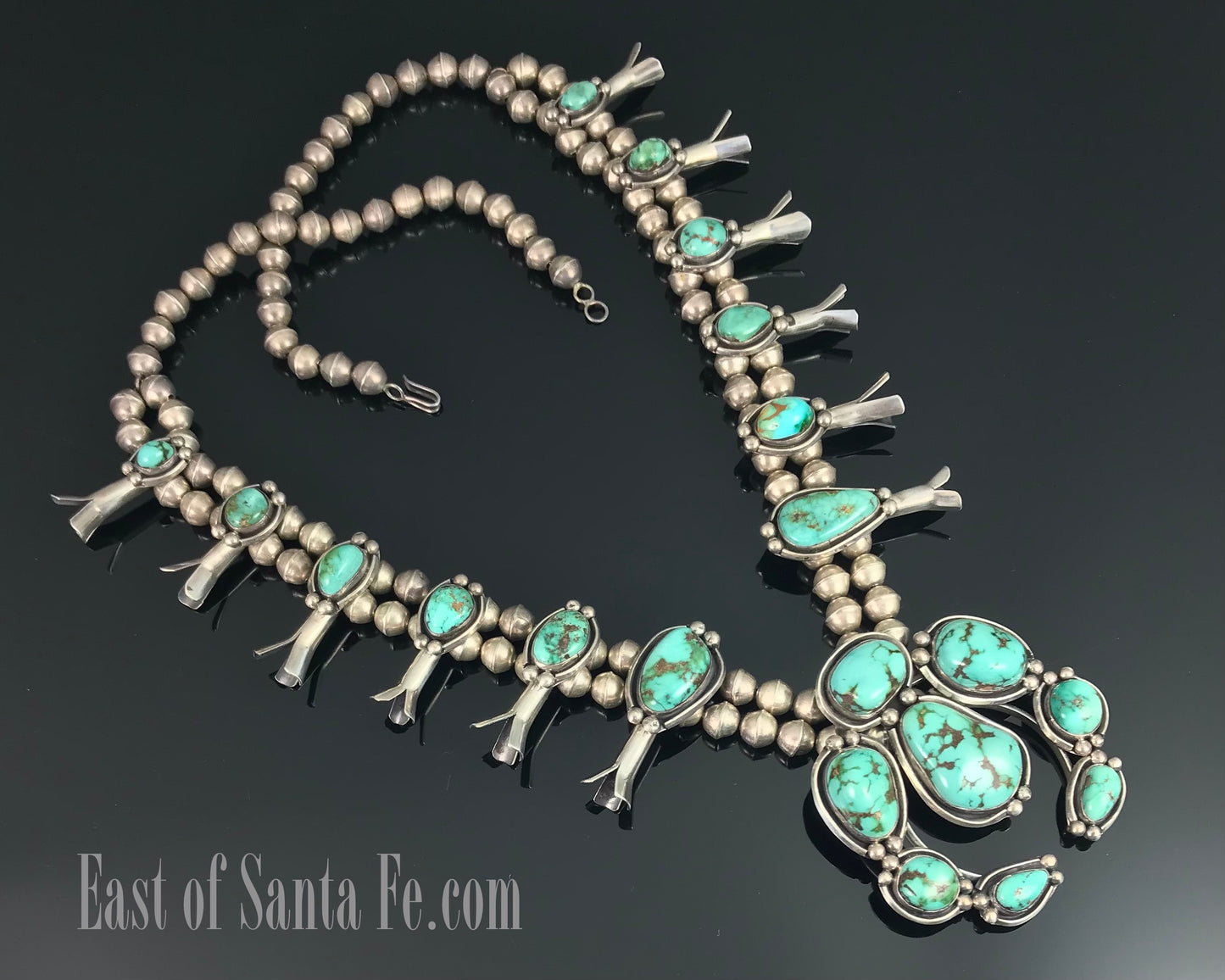 Spectacular Vintage Navajo Turquoise Squash Blossom Necklace Native American Sterling Silver