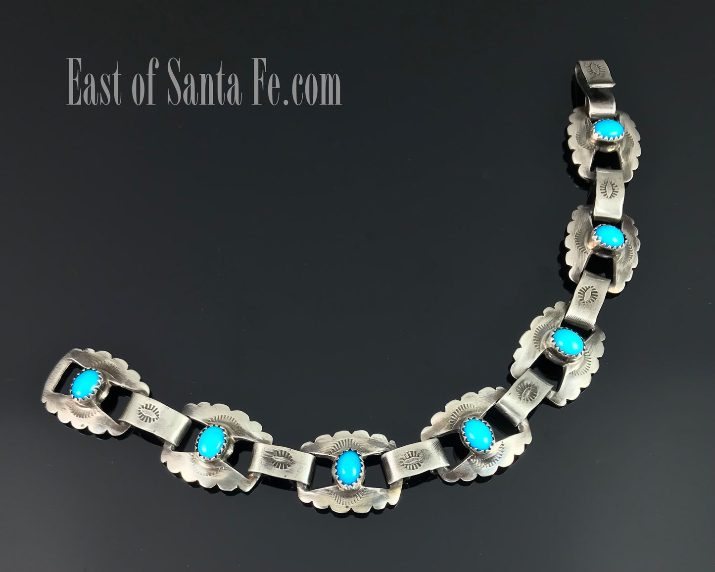 Fred Harvey Era Sterling Turquoise Native American Link Bracelet