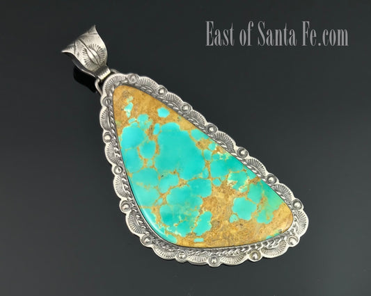 Large Turquoise Navajo Necklace Pendant Native American Sterling Silver - Vintage