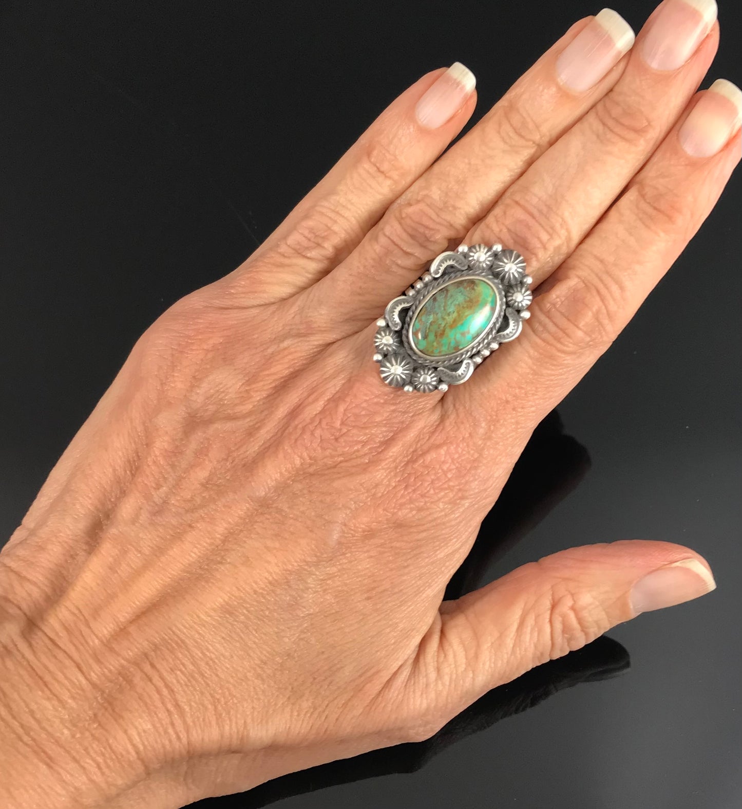 High Quality Kingman Turquoise Ring Navajo Native American Size 9 - Ray Delgarito