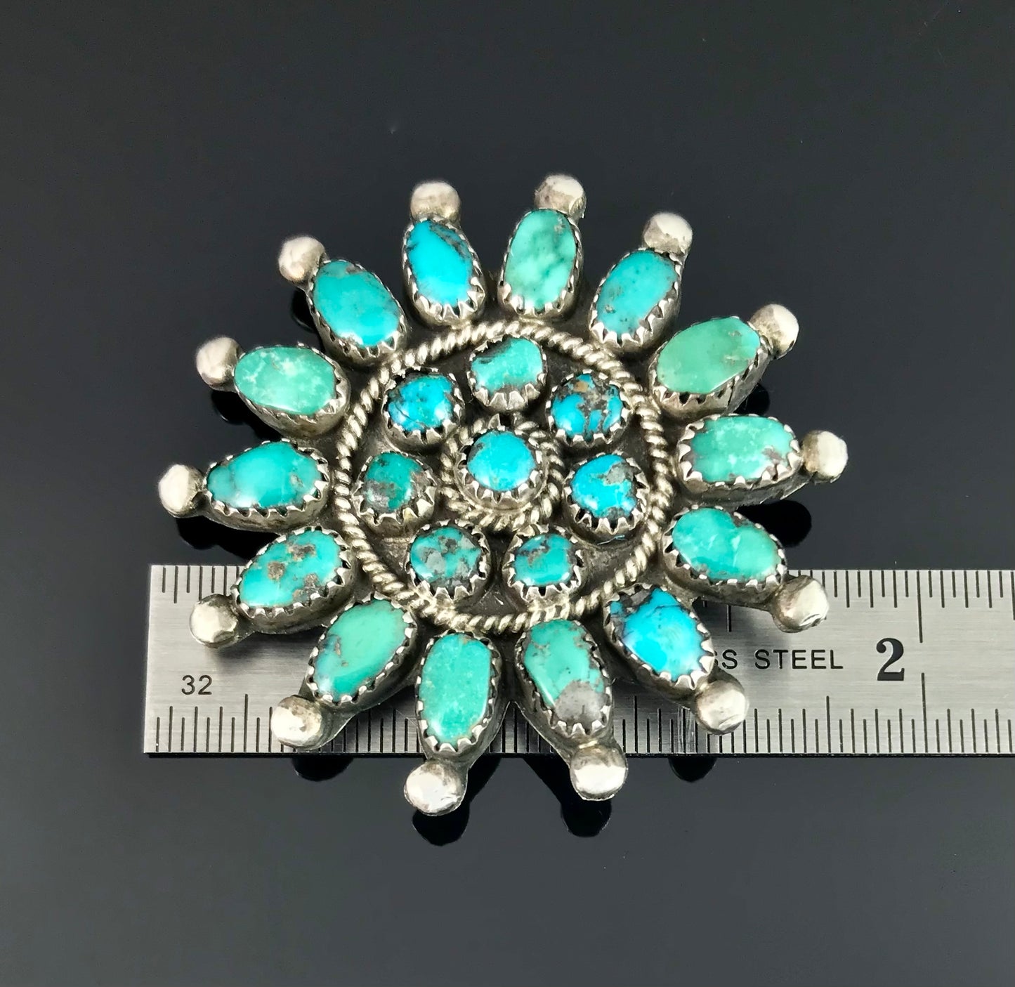 Zuni or Navajo Turquoise Cluster Pin Native American - Vintage