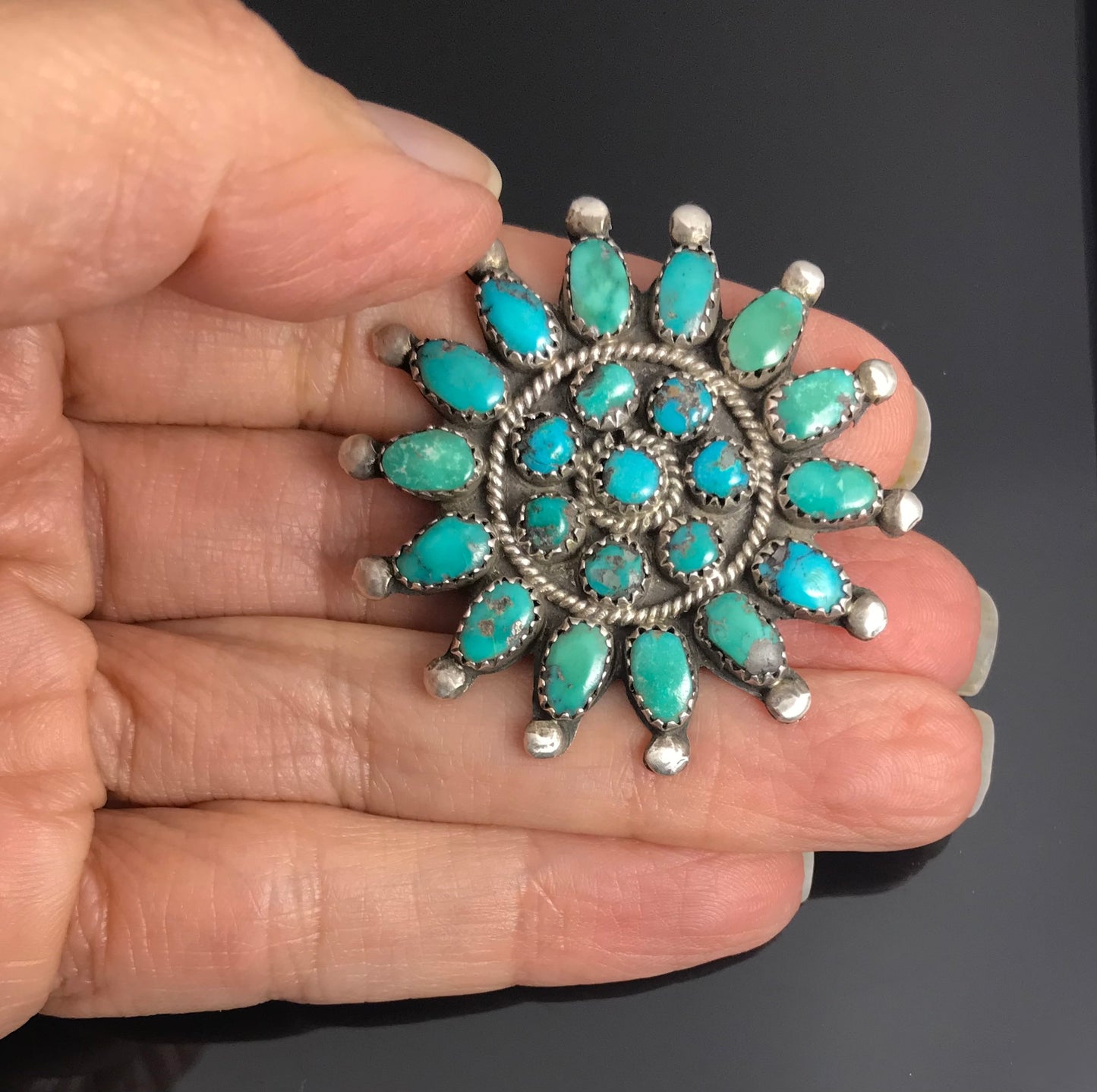 Zuni or Navajo Turquoise Cluster Pin Native American - Vintage