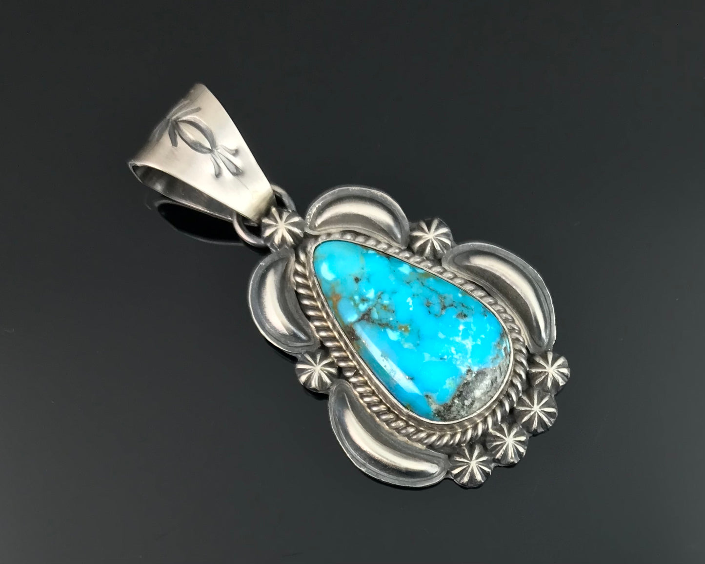 Blue Kingman Turquoise Pendant Navajo Native American- Ray Delgarito