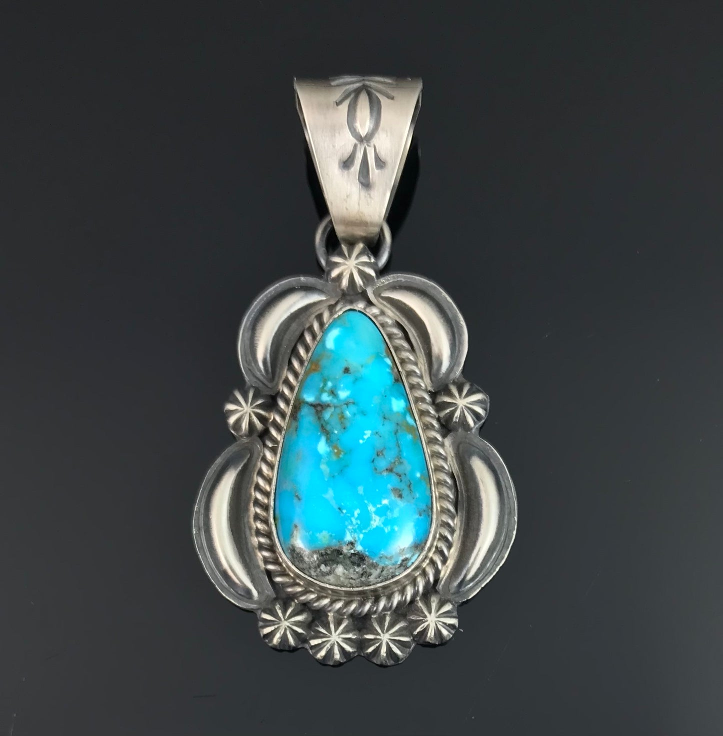 Blue Kingman Turquoise Pendant Navajo Native American- Ray Delgarito