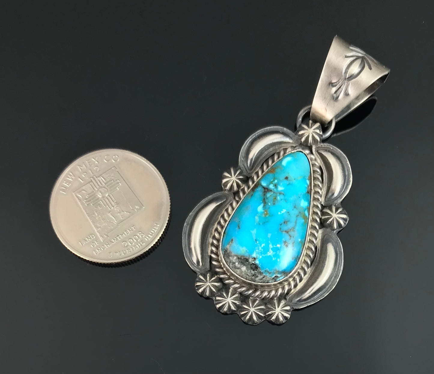 Blue Kingman Turquoise Pendant Navajo Native American- Ray Delgarito