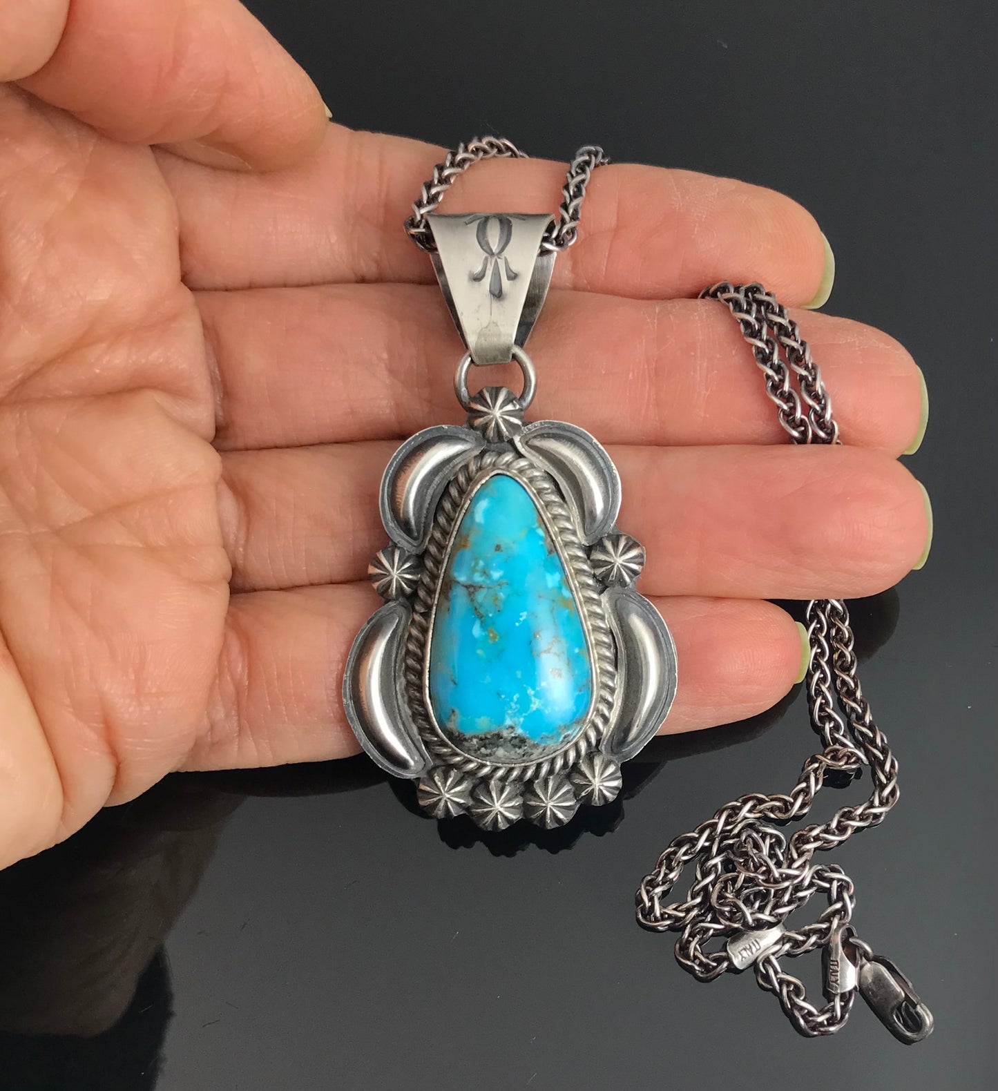 Blue Kingman Turquoise Pendant Navajo Native American- Ray Delgarito