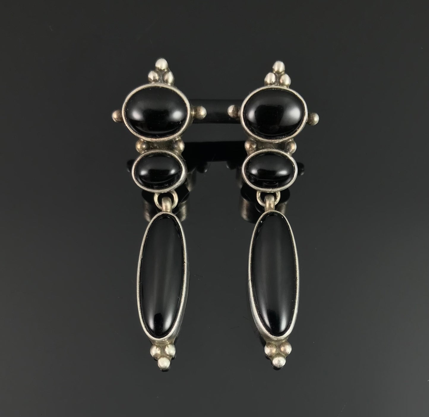 Striking Black Onyx Native American Navajo Earrings - Juan Willie