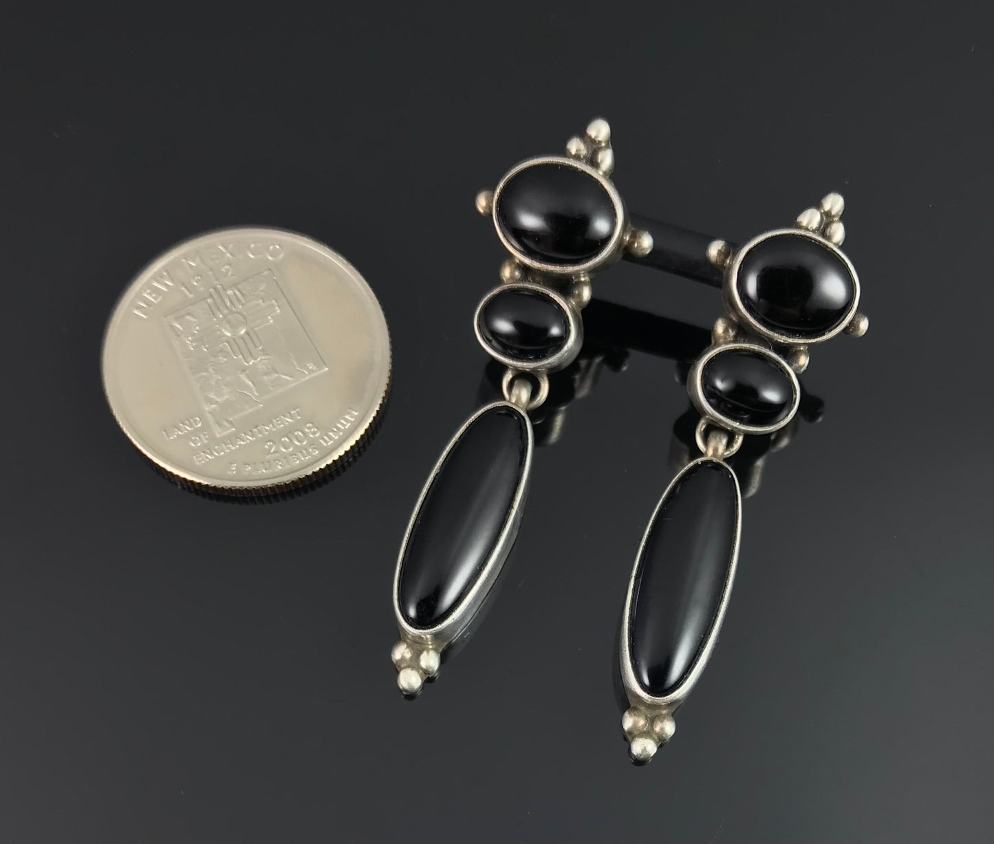 Striking Black Onyx Native American Navajo Earrings - Juan Willie